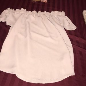 Taupe colored off shoulder blouse